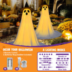 Witchwood™ 2 Packs Halloween Decorations Outdoor,Light Up Halloween Spooky Standing Ghost with Witch Hat,Scary Ghosts Decor with LED Lights for Front Porche Yard Garden Home