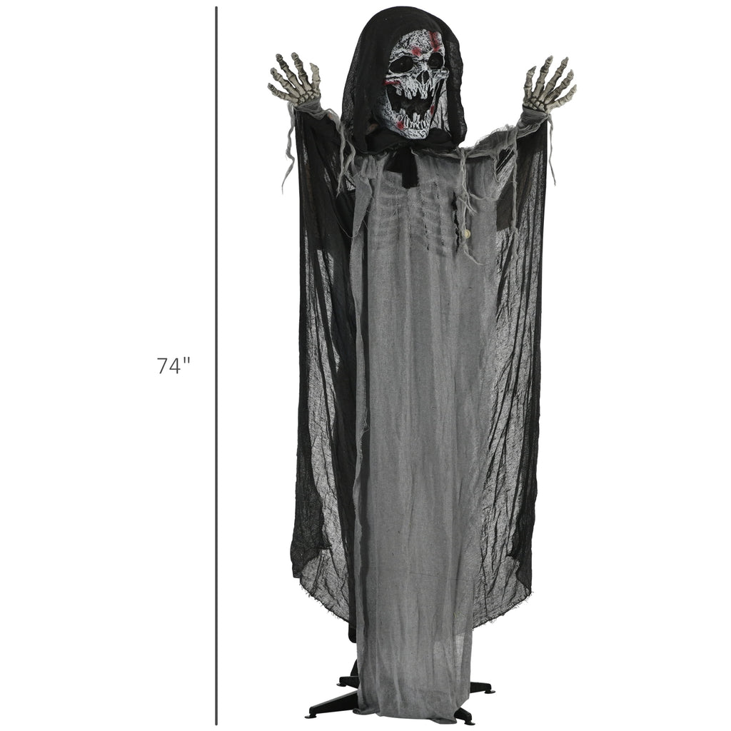 Witchwood™ Outsunny 74" Life Size Outdoor Halloween Decorations Skeleton Witch, Animated Prop Animatronic Decor with Sound and Motion Activated, Light Up Eyes and Chest, Howling and Chain Sound
