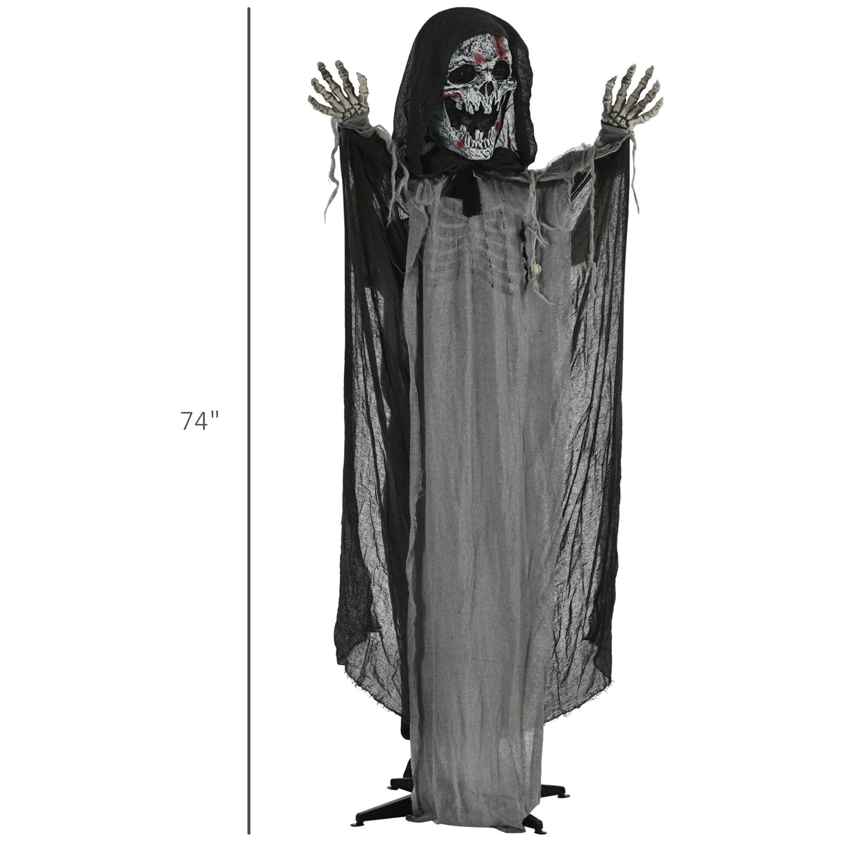 Witchwood™ Outsunny 74" Life Size Outdoor Halloween Decorations Skeleton Witch, Animated Prop Animatronic Decor with Sound and Motion Activated, Light Up Eyes and Chest, Howling and Chain Sound