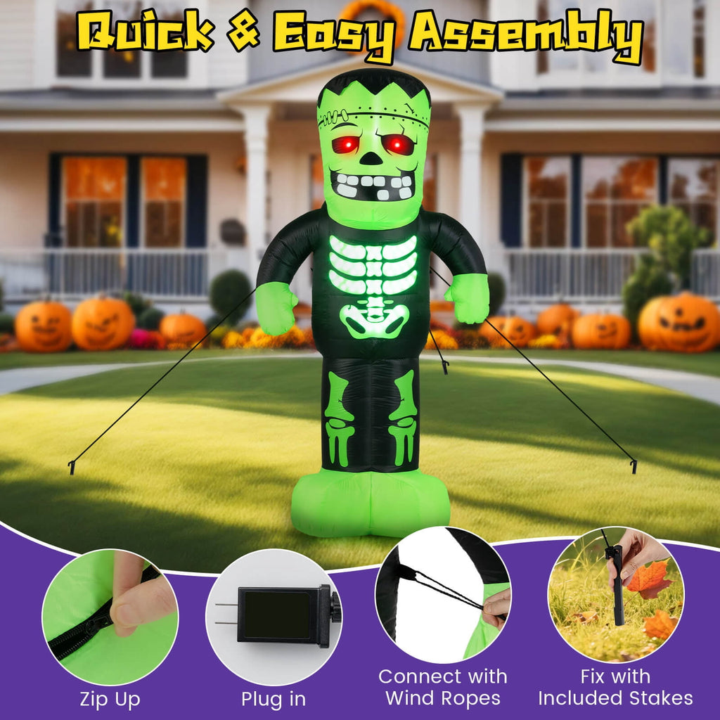 Witchwood™ Costway 8.4 Ft Tall Halloween Inflatable Decoration LED-lit Inflatable Green Zombie