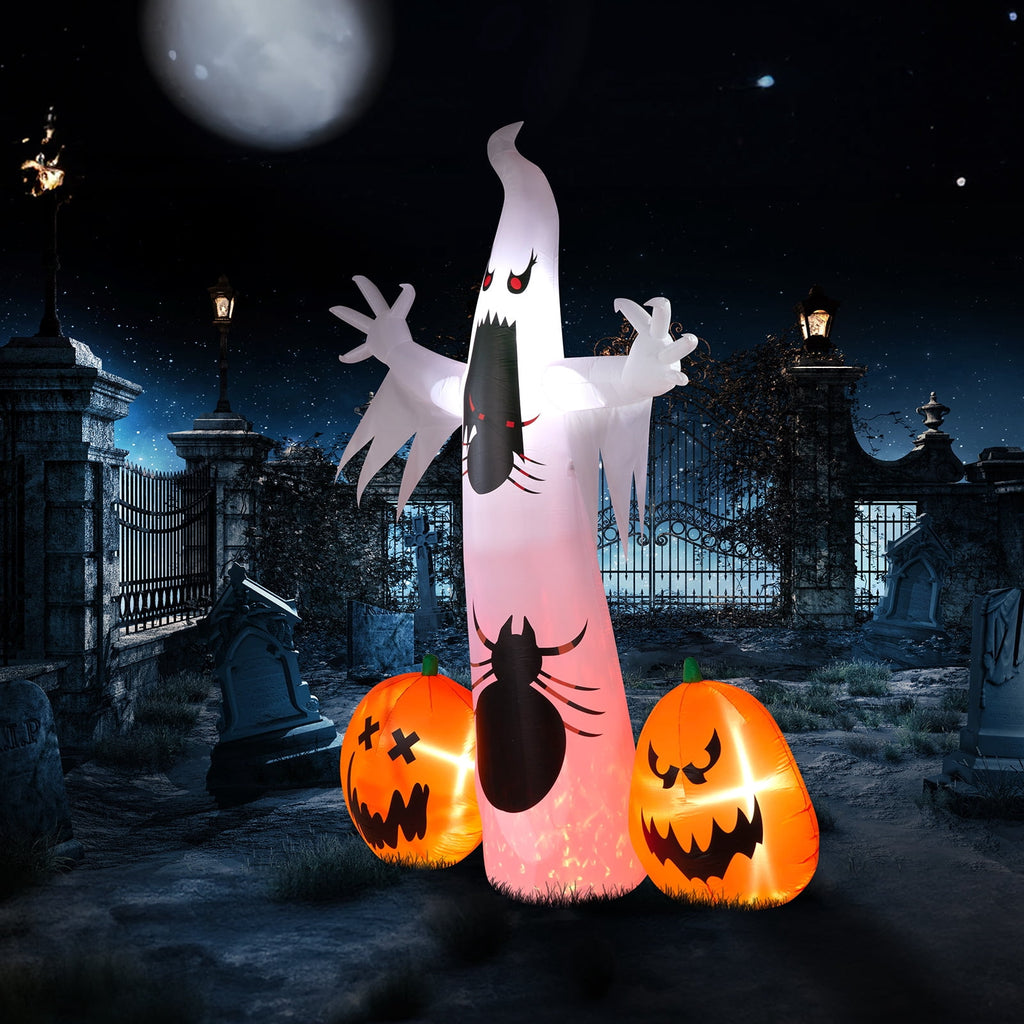 Witchwood™ 12' Halloween Inflatables Outdoor Halloween Decoration Giant Ghost with 2pcs Pumpkin Blow up Decor