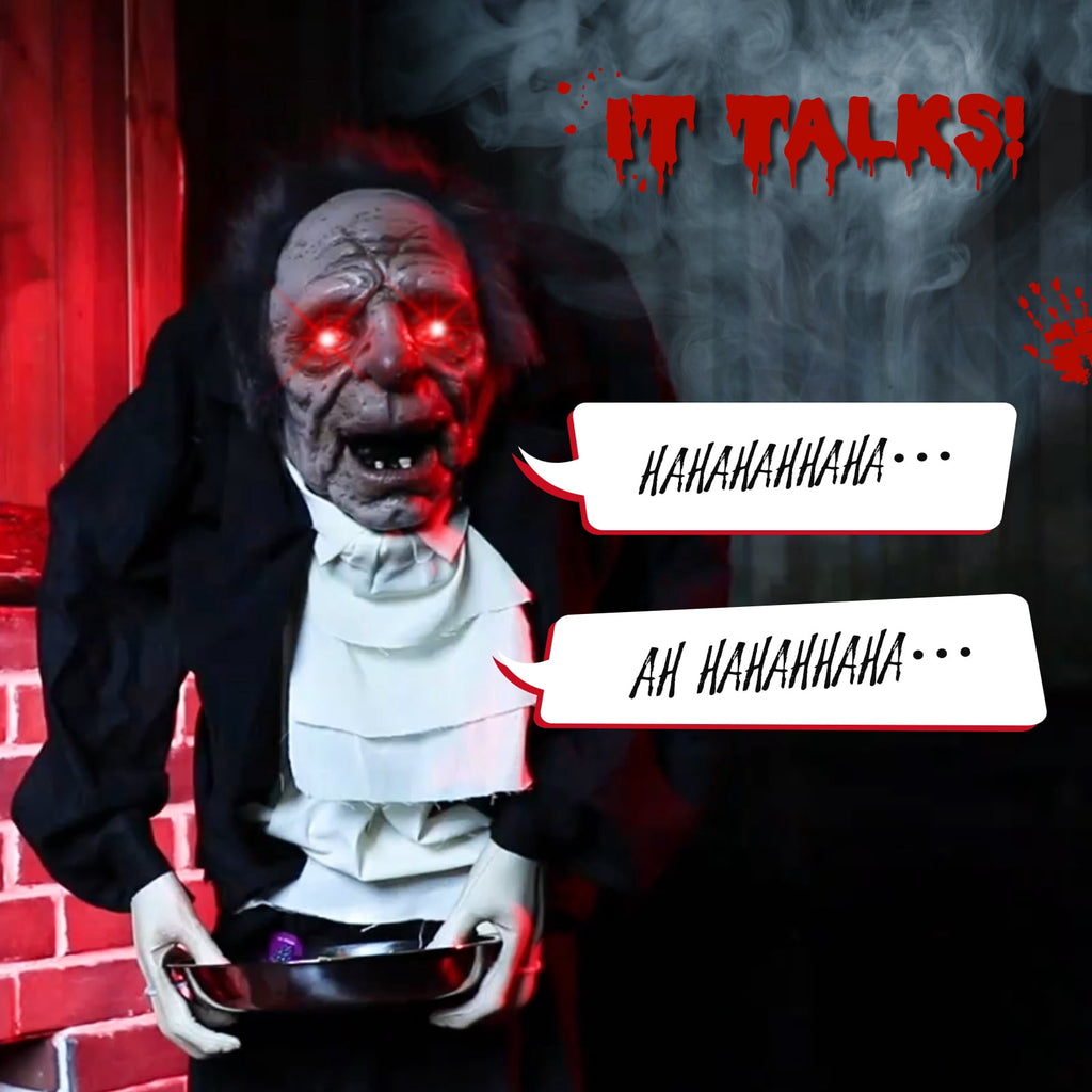 Witchwood™ 5FT Halloween Animatronic Grandpa w/ Candy Dish The Sound Activated Standing Halloween Prop