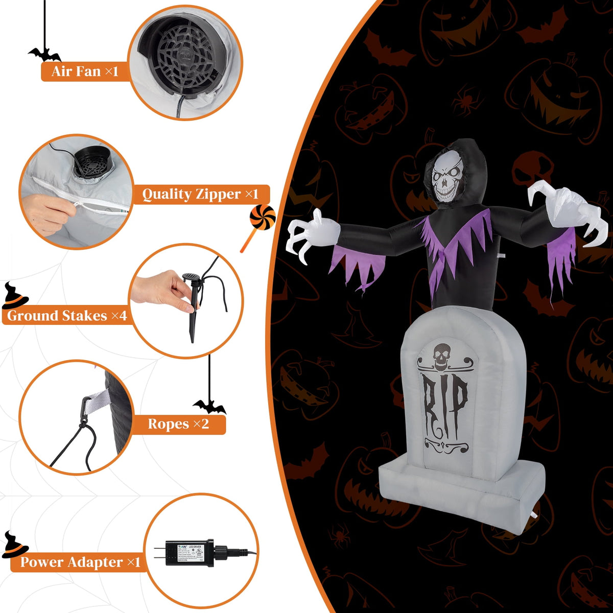 Witchwood™ Inflatable Halloween Decoration 6 FT Reaper for Halloween Party Outdoor, Yard, Garden, Lawn Decorations