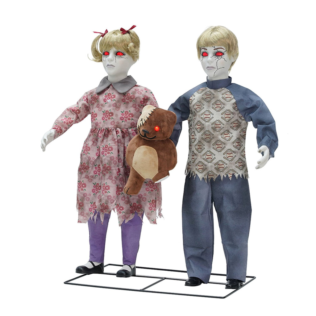 Witchwood™ Apocalypse Twins Halloween Animatronics with Red Eyes & Head Sync, 3-Ft
