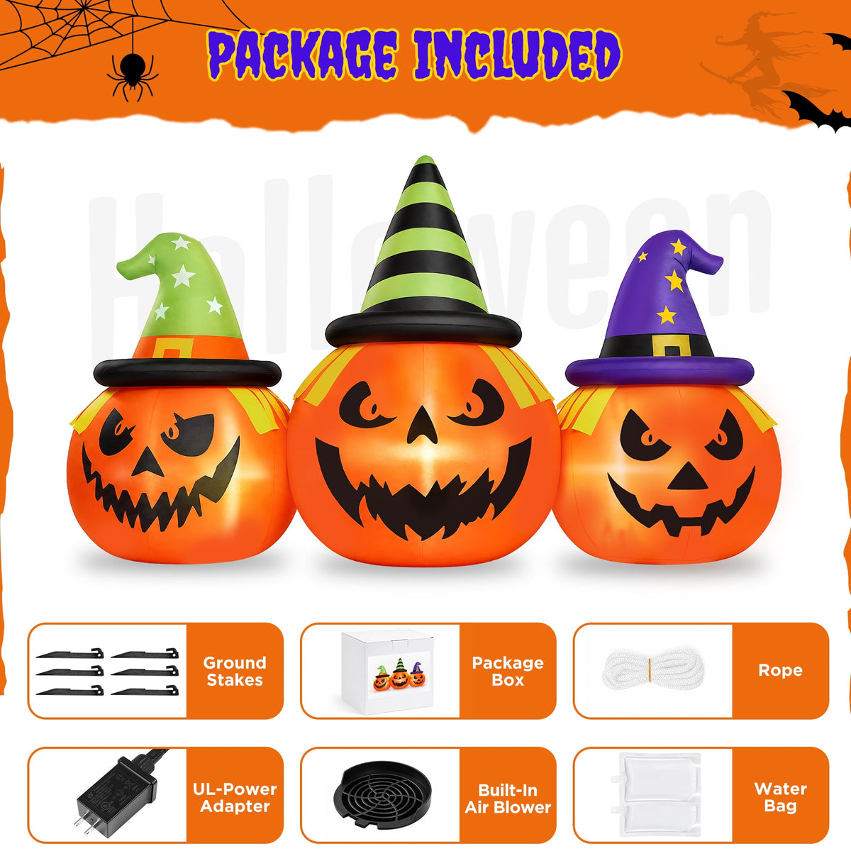 Witchwood™ 6FT Halloween Inflatable Pumpkins Decorations with LED Lights, Halloween Blow Ups Decoration for Home Party