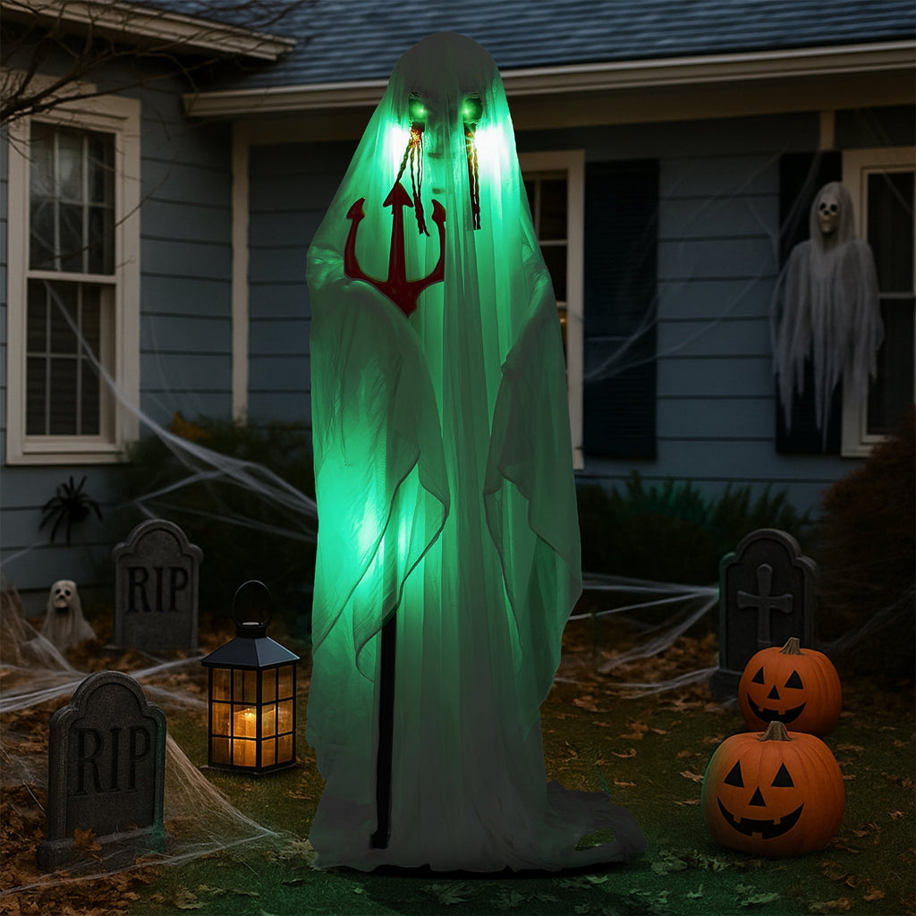 Witchwood™ 4.5ft Hanging Ghost Animated Halloween Decoration Creepy Halloween Skeleton w/ Pre-Recorded Screaming, LED Eyes