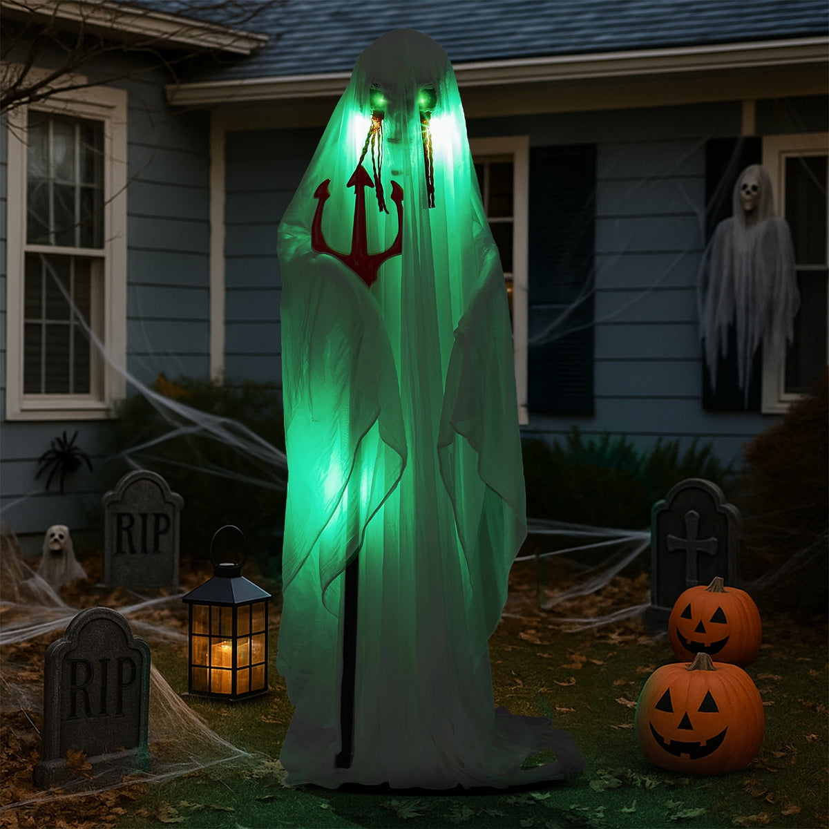 Witchwood™ 4.5ft Hanging Ghost Animated Halloween Decoration Creepy Halloween Skeleton w/ Pre-Recorded Screaming, LED Eyes