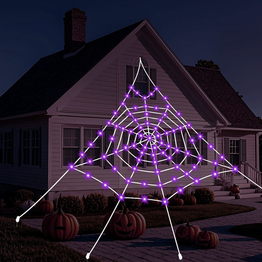 Witchwood™ HKKDKTA Halloween Spider Web Lights Decoration, 250 LED Giant Spider Web 16.4ft Light Up Halloween Web Lights for Yard, Porch Decor (Purple)