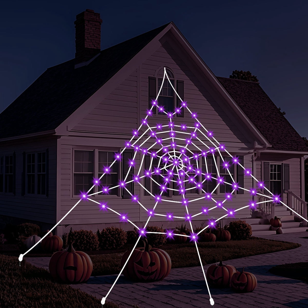 Witchwood™ HKKDKTA Halloween Spider Web Lights Decoration, 250 LED Giant Spider Web 16.4ft Light Up Halloween Web Lights for Yard, Porch Decor (Purple)