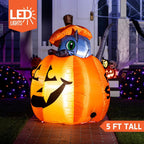 Witchwood™ 5 ft Halloween Inflatable Animated Cat on Pumpkin,Halloween Outdoor Decoration with LED Lights,Blow Up Decoration for Yard & Lawn,Party