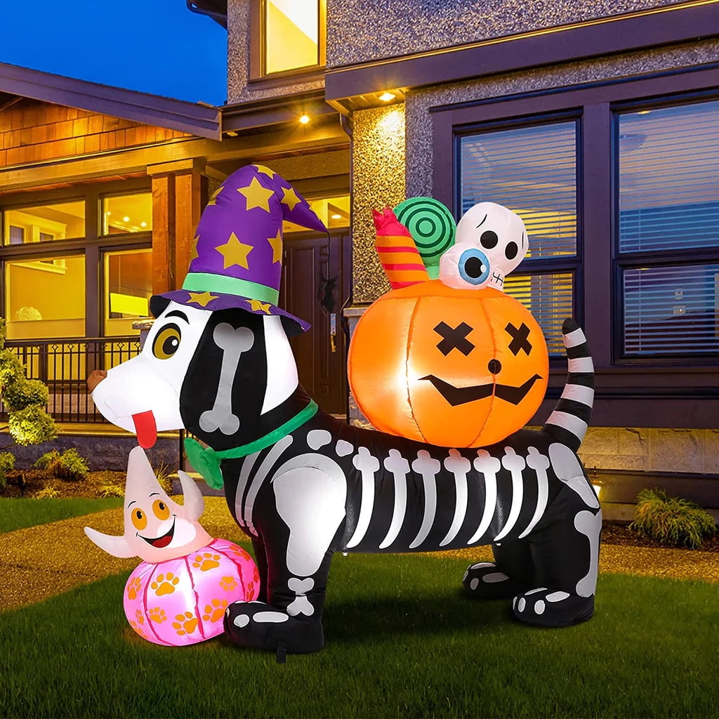 Witchwood™ 5FT Halloween LED Inflatable Skeleton Dog with Treats Halloween Yard Decorations