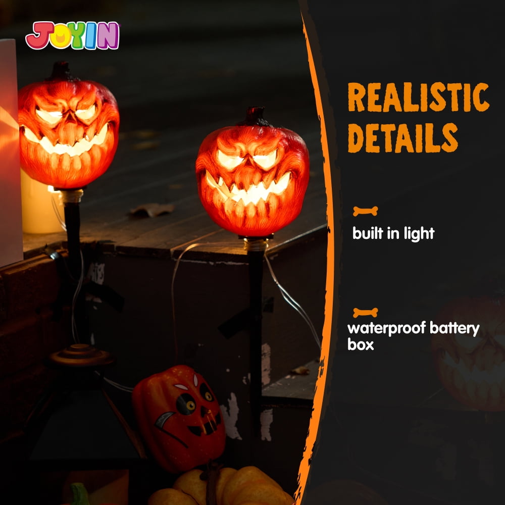 Witchwood™ 3 Pack Halloween Decorations Lighted Pumpkin Pathway Lights Stakes,Outdoor Jack-O-Lantern Waterproof Decorations,Scary Halloween Party Props Outdoor Yard Decor