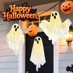 Witchwood™ 3 pack Hanging Ghosts Halloween Decor, 20 inch LED Glowing Ghost Halloween Decorations Outdoor Lights for Yard Porch Tree Garden Patio Bedroom Wall Party, Warm White