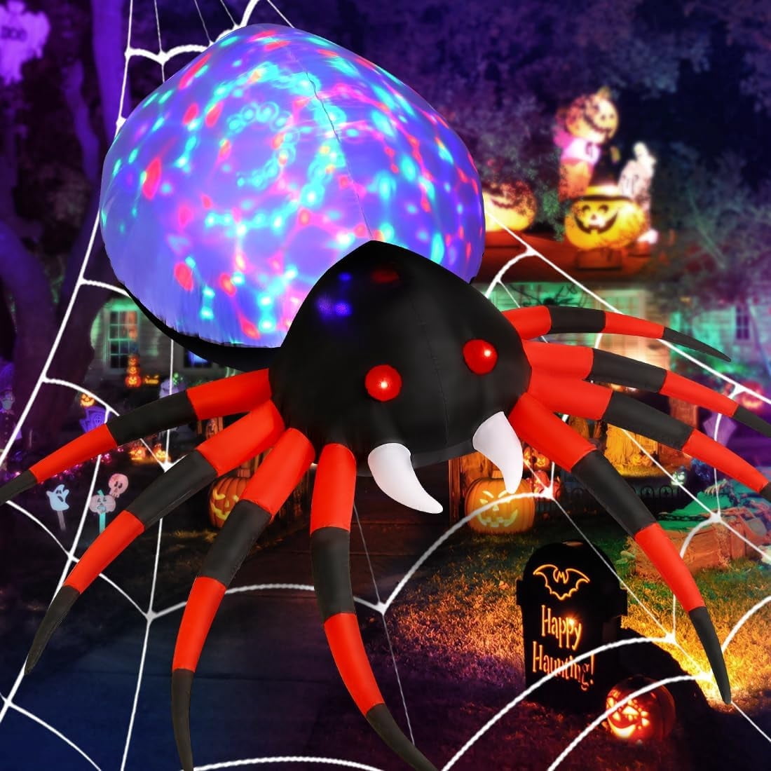 Witchwood™ Halloween Inflatable 8.5 FT Halloween Spider Inflatable, Giant Blow Up Spider with Built-in Lights, Outdoor Inflatable Halloween Decorations Halloween Blowup for Holiday/Party/Yard