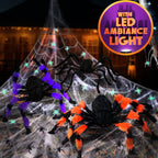 Witchwood™ JoyX Giant Halloween Spider Web Decoration Set, 23 ft Huge Web with 50" Large Spider, LED Light, and Glow in The Dark Spiders for Outdoor Yard Decor