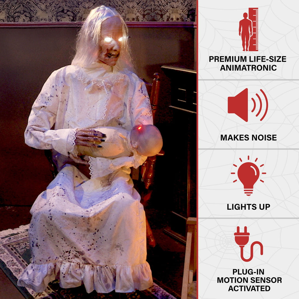 Witchwood™ 2.9 ft Animatronic Gravely Granny by Tekky Halloween Decoration with Motion-Activated Sounds, HHGRVLYGRNY-1FLSA