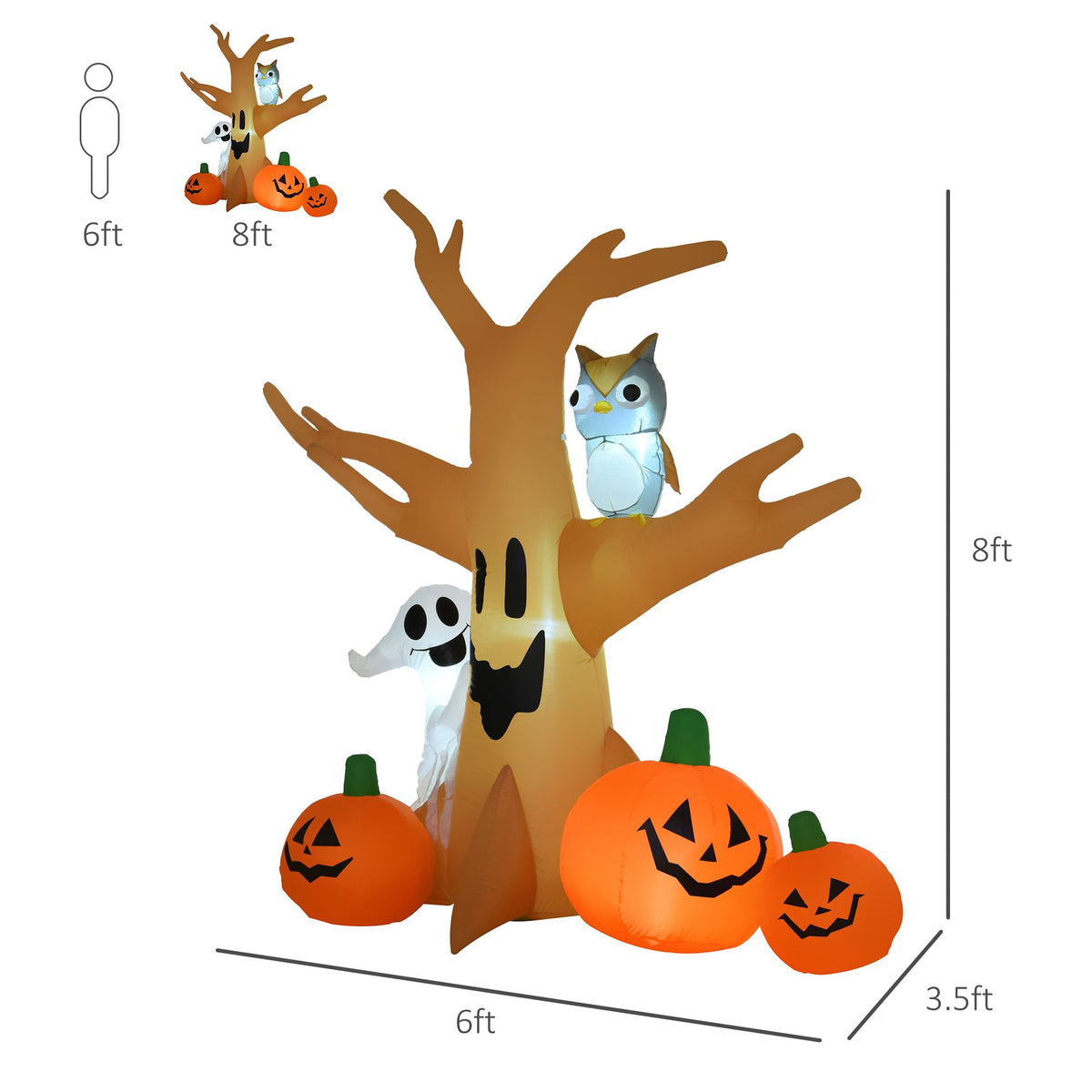 Witchwood™ 7.5FT Halloween Inflatable Scary Ghost Tree with Owl Ghost Pumpkins LED Lights Yard Decoration