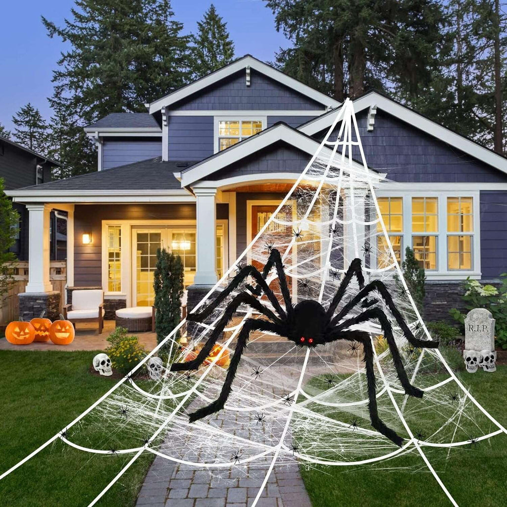 Witchwood™ Coolmade Halloween Giant Spider Web Lights Decorations Outdoor, 16.4ft 250 LED Lighted Spider Web Light up with 8 Modes with 59" Giant Spider for Yard House Decor