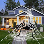 Witchwood™ Coolmade Halloween Giant Spider Web Lights Decorations Outdoor, 16.4ft 250 LED Lighted Spider Web Light up with 8 Modes with 59" Giant Spider for Yard House Decor