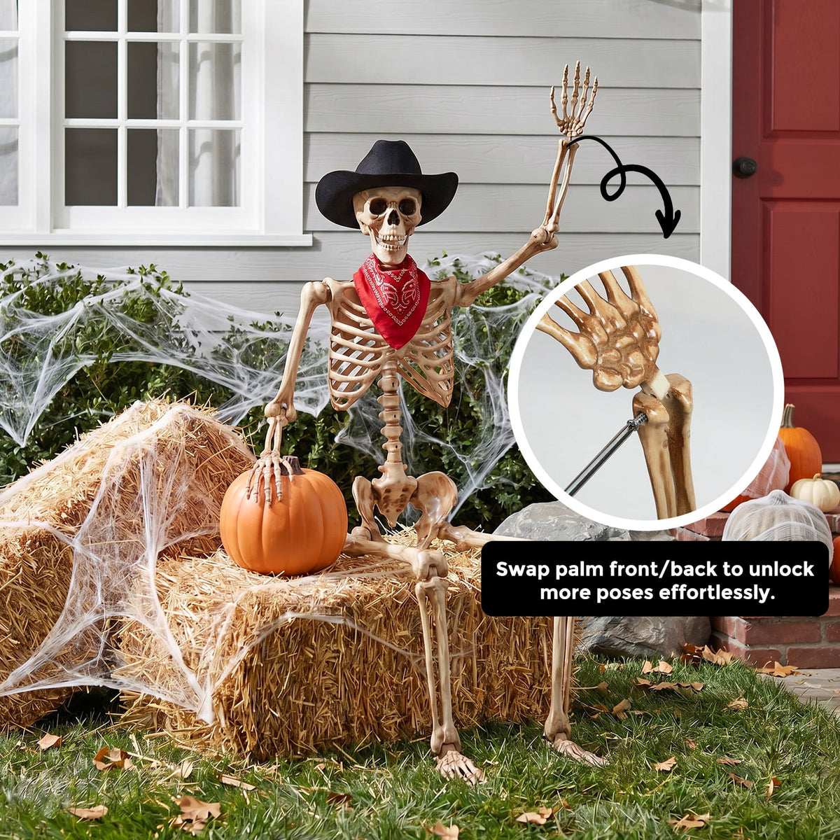 Witchwood™ 5.4ft Halloween Skeleton Decorations, Weathered Posable Skeleton Decor for Halloween Decorations Outdoor Indoor