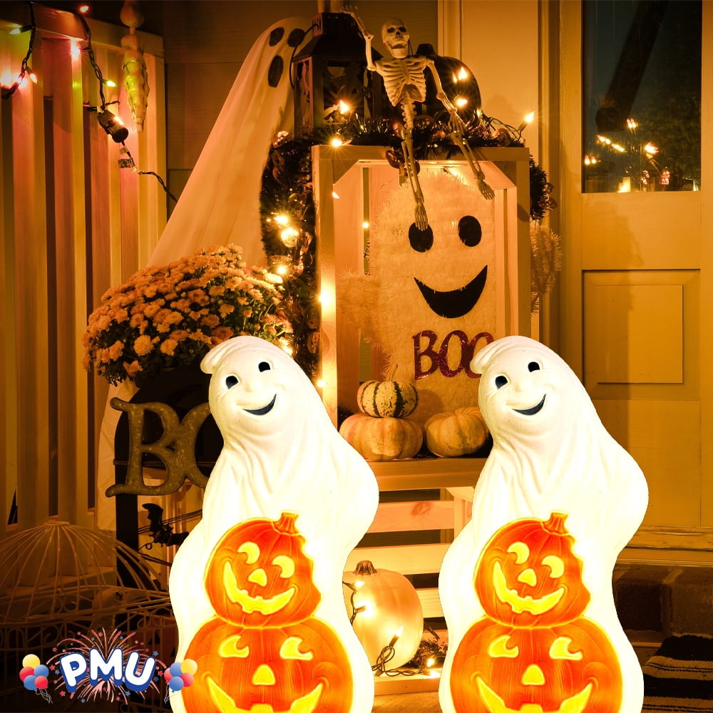 Witchwood™ PMU Halloween Light-Up Ghost Pumpkin Trick or Treat Blow Mold Decorations - Perfect for Halloween, Home, Lawn, Yard, Decor (Indoor and Outdoor)