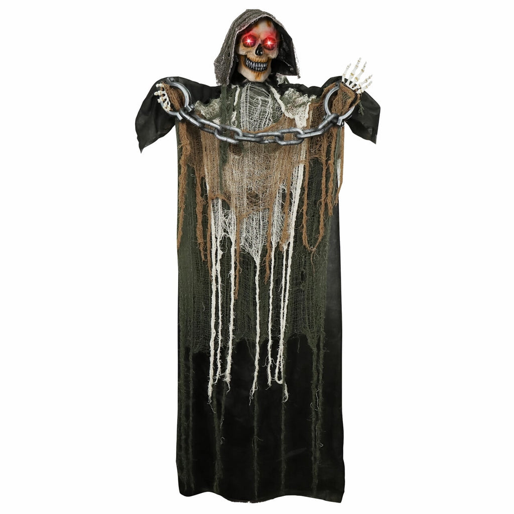 Witchwood™ 67" Standing Grim Reaper with Chain, Large Halloween Decorations Outdoor, Life Size Animatronics Skelton, Sound-Actived Party Decor with Creepy Sound & LED Eyes, Scary Haunted House Props
