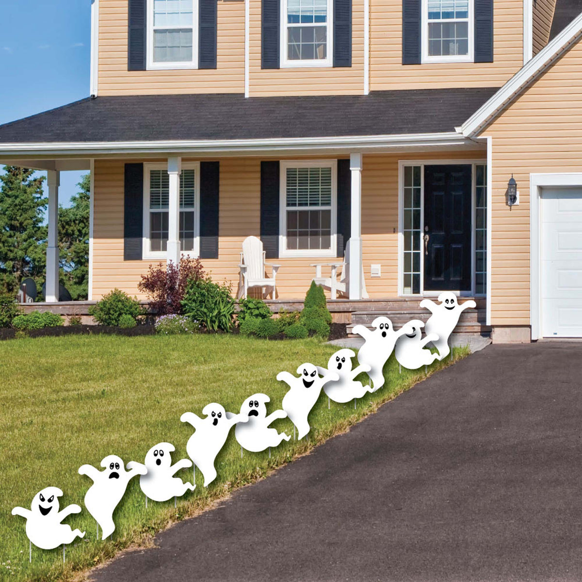 Witchwood™ Big Dot of Happiness Spooky Ghost - Ghost Shape Lawn Decoration Signs - Outdoor Halloween Yard Decorations - 10 Piece