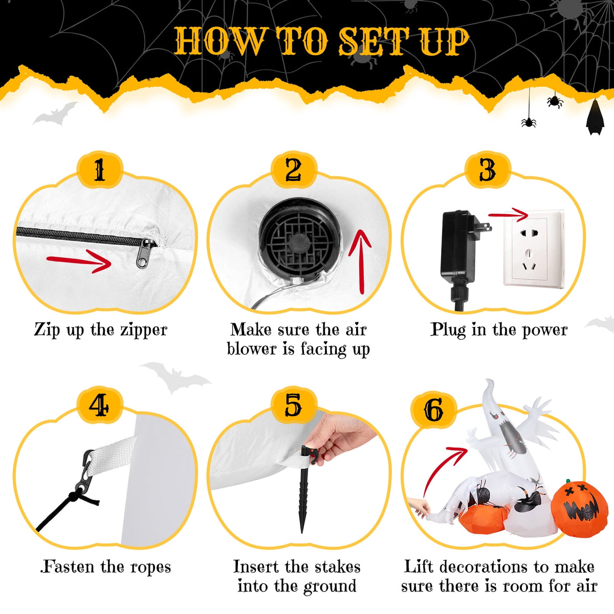 Witchwood™ 12' Halloween Inflatables Outdoor Halloween Decoration Giant Ghost with 2pcs Pumpkin Blow up Decor
