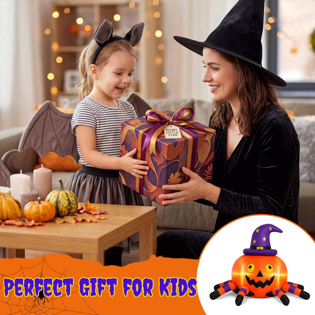 Witchwood™ 6.2FT Halloween Inflatable Decorations Pumpkin Spider with LED Lights, Halloween Blow Ups for Yard Party