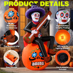 Witchwood™ 6FT Halloween Inflatable Outdoor Decoration, Day of the Dead Skull with Guitar, Blow Up Yard Decor