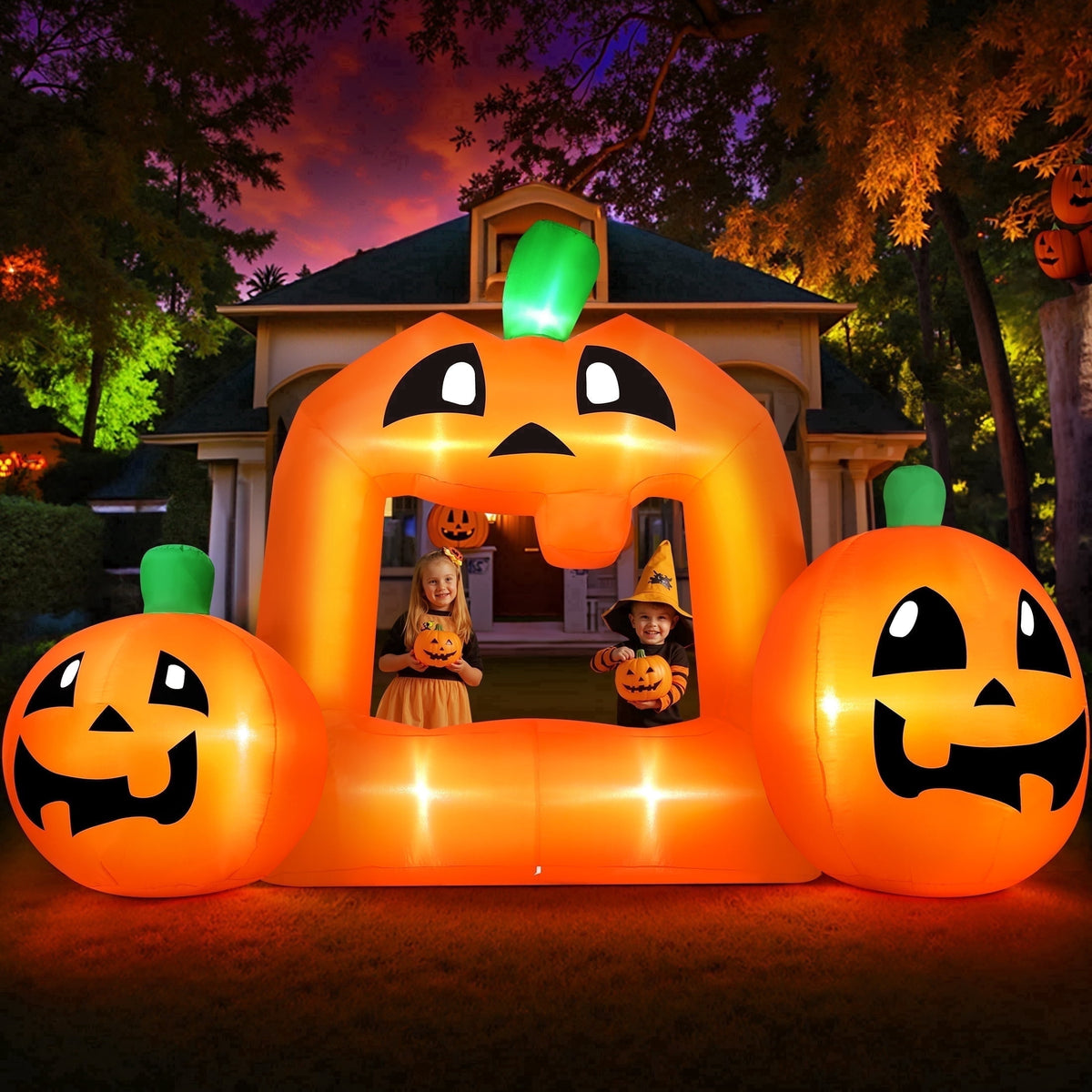 Witchwood™ (2 pack) 8.5FT Halloween Inflatable,Pumpkin Photo with Lights for Party Yard Decorations
