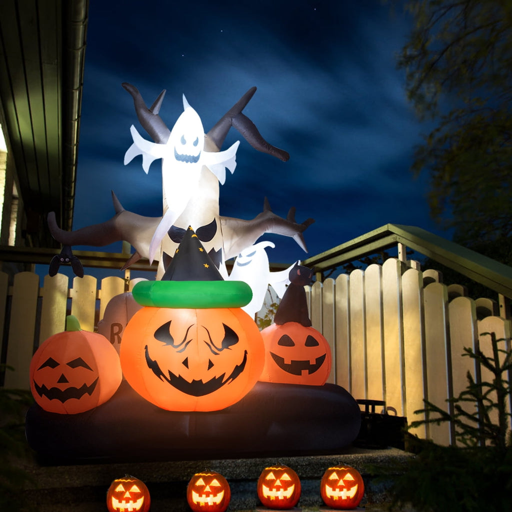 Witchwood™ Patiojoy Halloween Decoration 4 Ft Blow-up Inflatable Pumpkin With Witch Hat LED Bulbs Yard