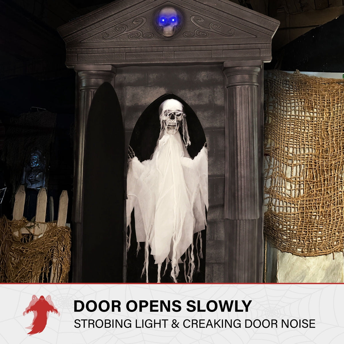 Witchwood™ 6.7 ft. Motion-Triggered Mausoleum Halloween Animatronic by Tekky, HHMAUSOLEUM-1FLSA