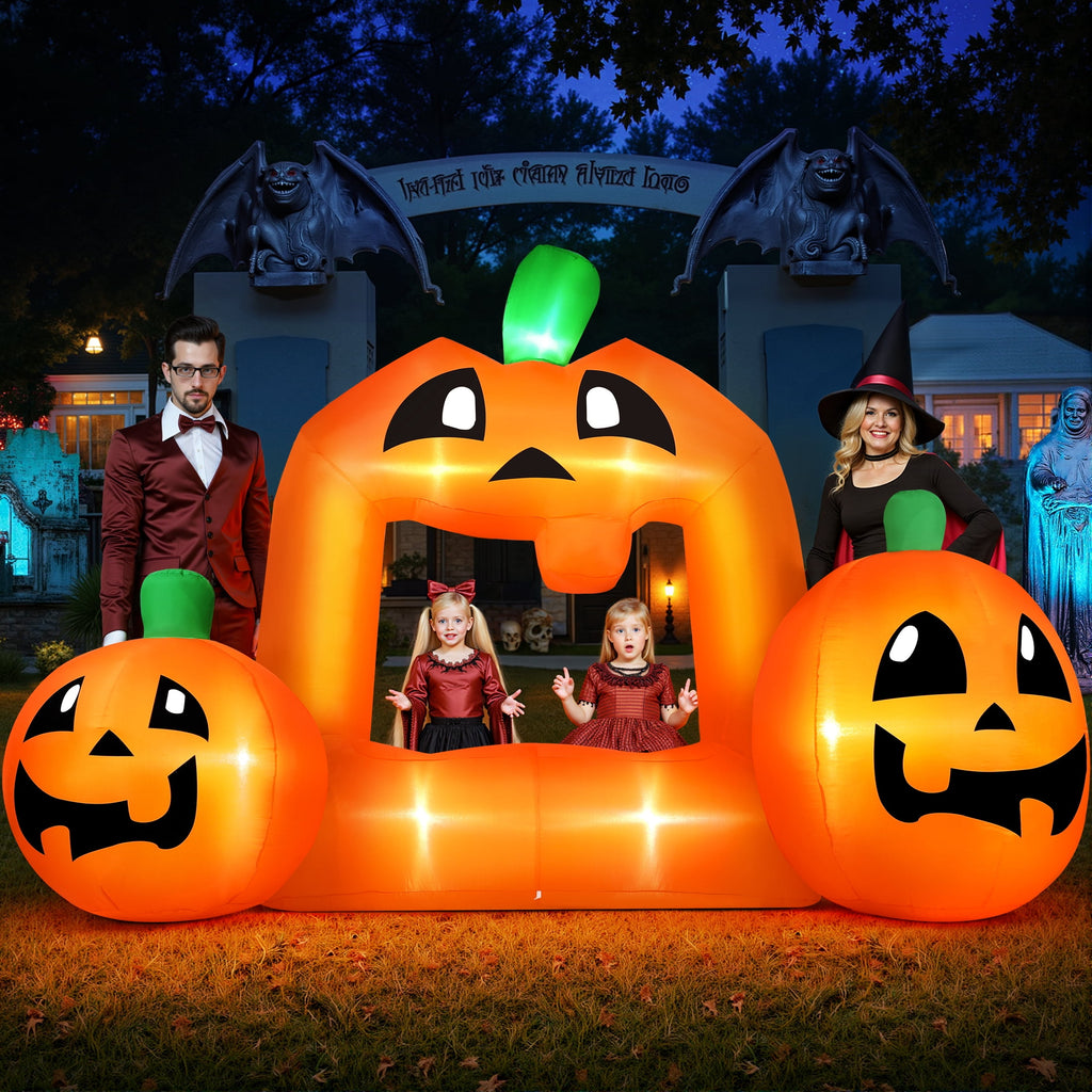 Witchwood™ (2 pack) 8.5FT Halloween Inflatable,Pumpkin Photo with Lights for Party Yard Decorations