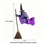 Witchwood™ Witch Decorations Halloween 6 FT Scary Flying Witch Decorations Animatronics Halloween Props with Scary Sounds and Lights Decorations for Outside Indoor Garden Yard