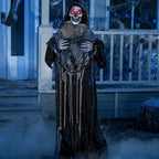Witchwood™ 67" Standing Grim Reaper with Chain, Large Halloween Decorations Outdoor, Life Size Animatronics Skelton, Sound-Actived Party Decor with Creepy Sound & LED Eyes, Scary Haunted House Props