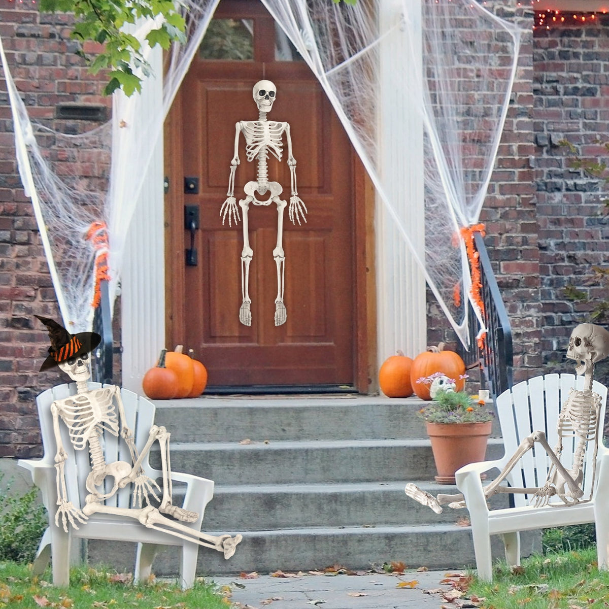Witchwood™ OZMI Halloween Skeleton Decoration for Haunted House, 38 Inch Full Body Plastic Skull Skeleton with Posable Joints for Halloween Party Haunted House Bar Graveyard Decorations Party