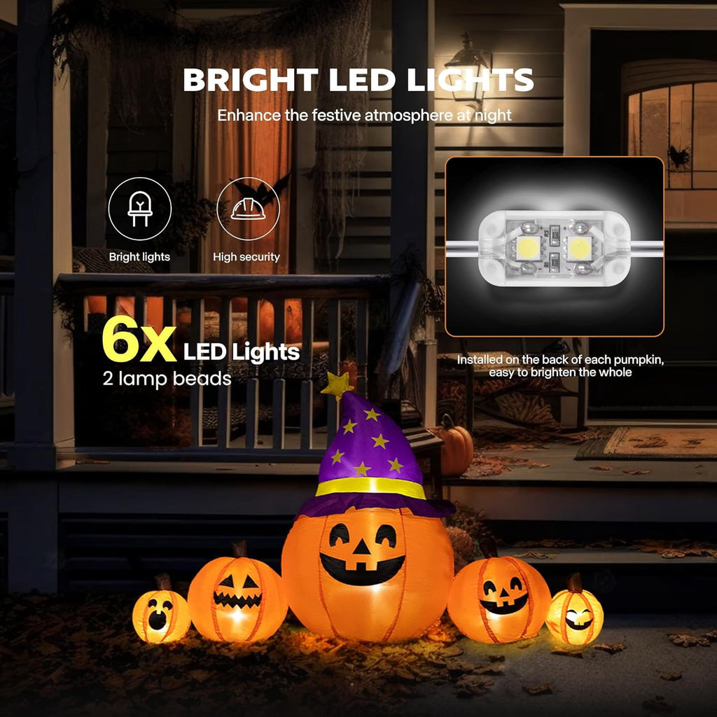 Witchwood™ SPECSTAR 6ft Long Halloween Inflatable LED Lighted Pumpkin Family Blow up Outdoor Lawn Yard Decoration