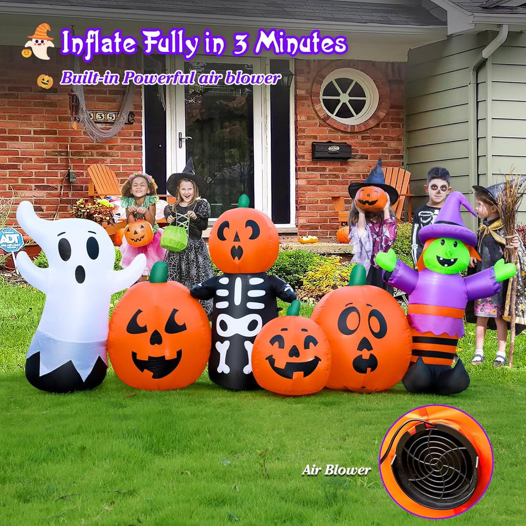 Witchwood™ 8FT Length Halloween Inflatable Witch, Ghost, with Pumpkin Outdoor Decoration for Party Garden Lawn House Holiday Decor,Built-in LED Lights & Powerful Air Blower