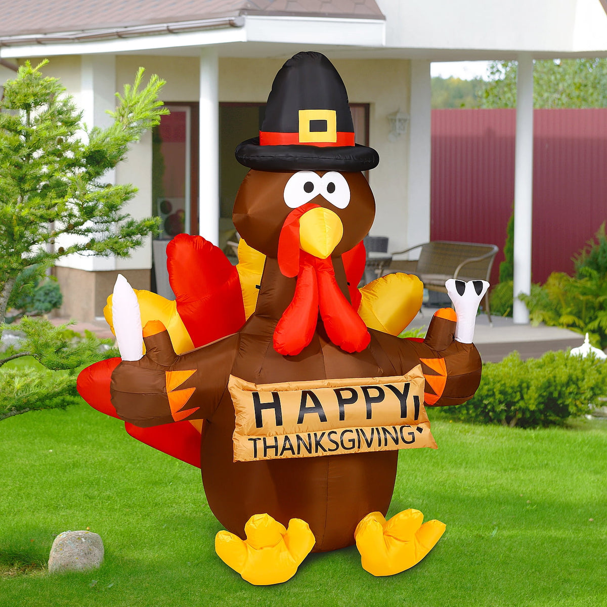 Witchwood™ Thanksgiving Inflatable Turkey 5FT Blow up Outdoor Thanksgiving Inflatables Decoration with LED Lights for Holiday Party Yard Garden