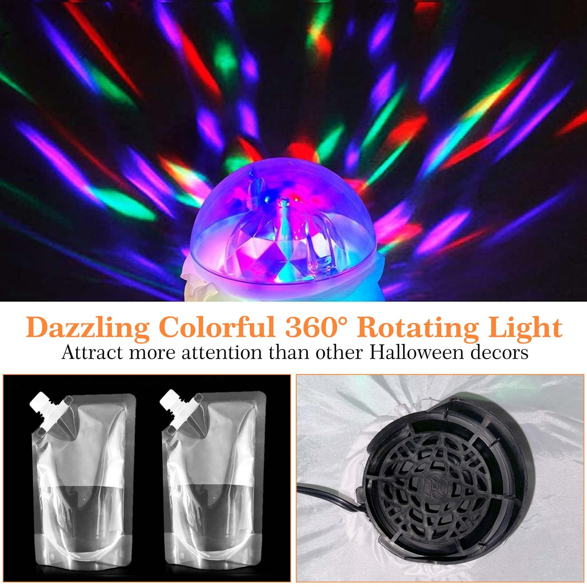 Witchwood™ 5Ft Halloween Inflatable Pumpkin Ghost with 360° Rotating Colorful LED Lights, Cute Indoor/Outdoor Decor for Party, Yard, Lawn