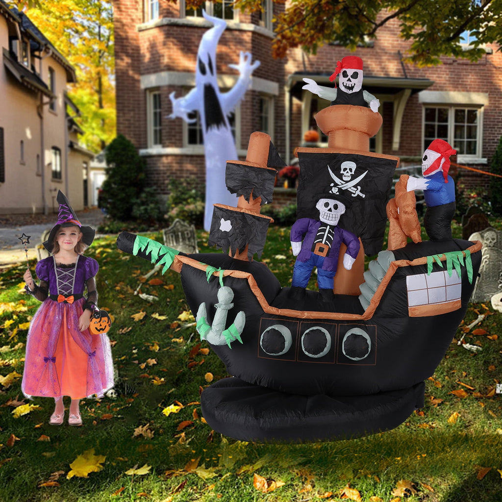 Witchwood™ 7 FT Halloween Inflatable Skeletons Ghosts on Pirate Ship Lights Decor Outdoor Indoor Holiday Decorations, Blow up Lighted Yard Decor, Giant Lawn Inflatables Home Family Outside Decor