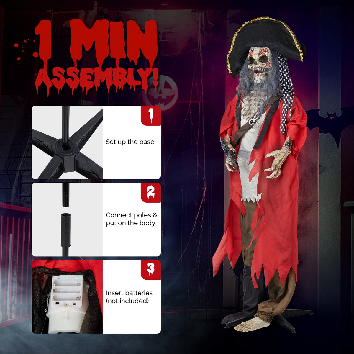 Witchwood™ 6.3FT Halloween Animatronic Pirate Standing Pirate The Sound Activated Halloween Prop
