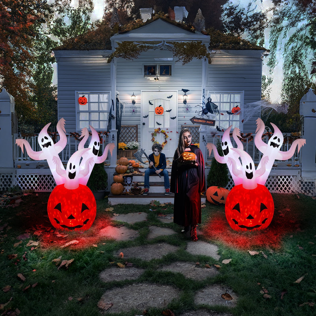 Witchwood™ Halloween Ghost and Pumpkin Outdoor Halloween Inflatables for Patio Garden Decor
