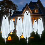Witchwood™ Halloween Decorations Outdoor, 6 pack Light up Spooky Ghosts with 8 Modes LED Light - Scary Standing Ghosts Decor for Front Door Porch Yard Home Party