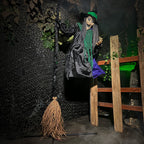 Witchwood™ 6 ft Touch-Activated Mounted Flying Witch Halloween Animatronic, HHWITCH-52FLS