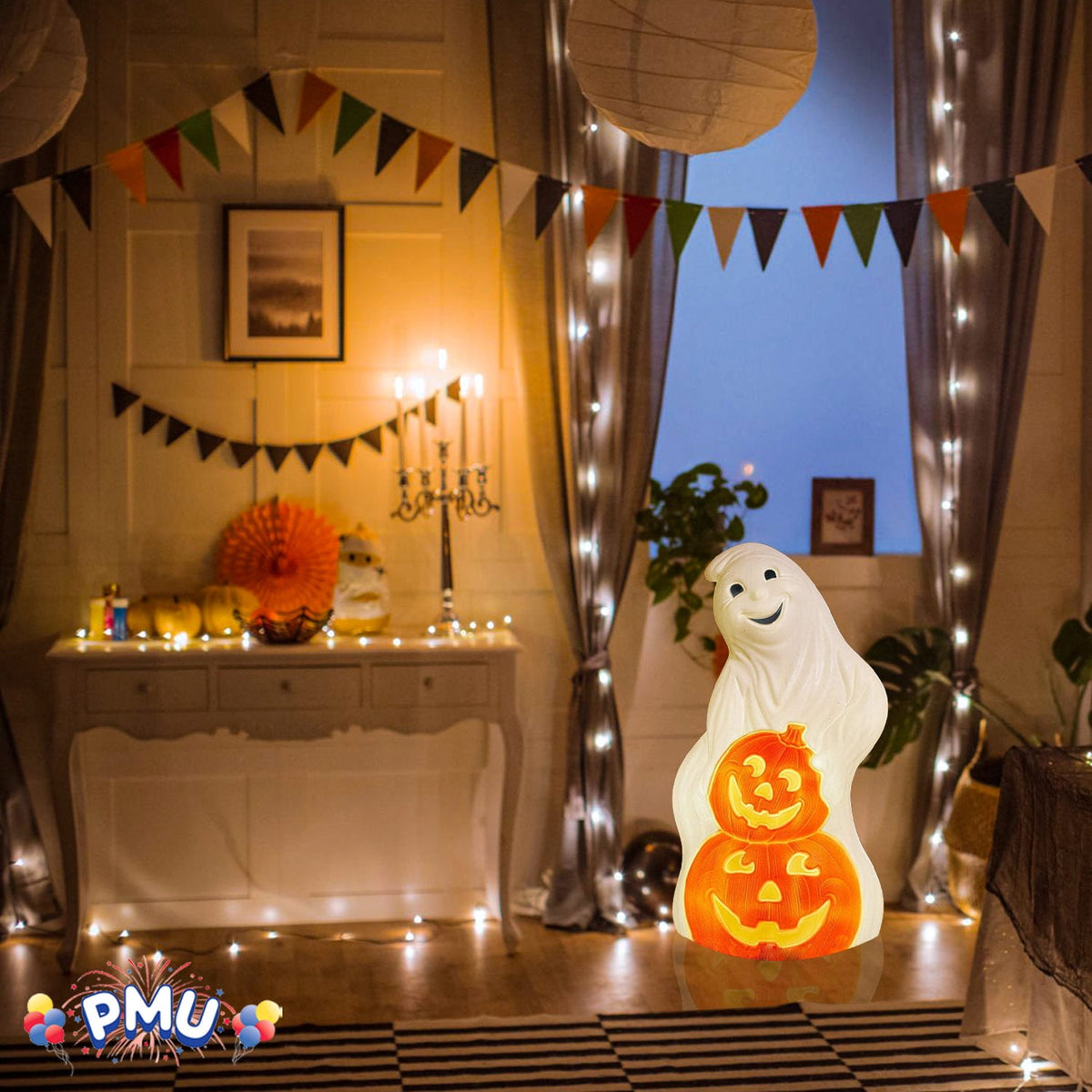 Witchwood™ PMU Halloween Light-Up Ghost Pumpkin Trick or Treat Blow Mold Decorations - Perfect for Halloween, Home, Lawn, Yard, Decor (Indoor and Outdoor)