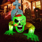 Witchwood™ 5.7FT Inflatable Halloween Inflatable Crawling Green Ghost with Tombstone Built-in LED Lights Inflatable LED Lights Blow Up Yard Decoration