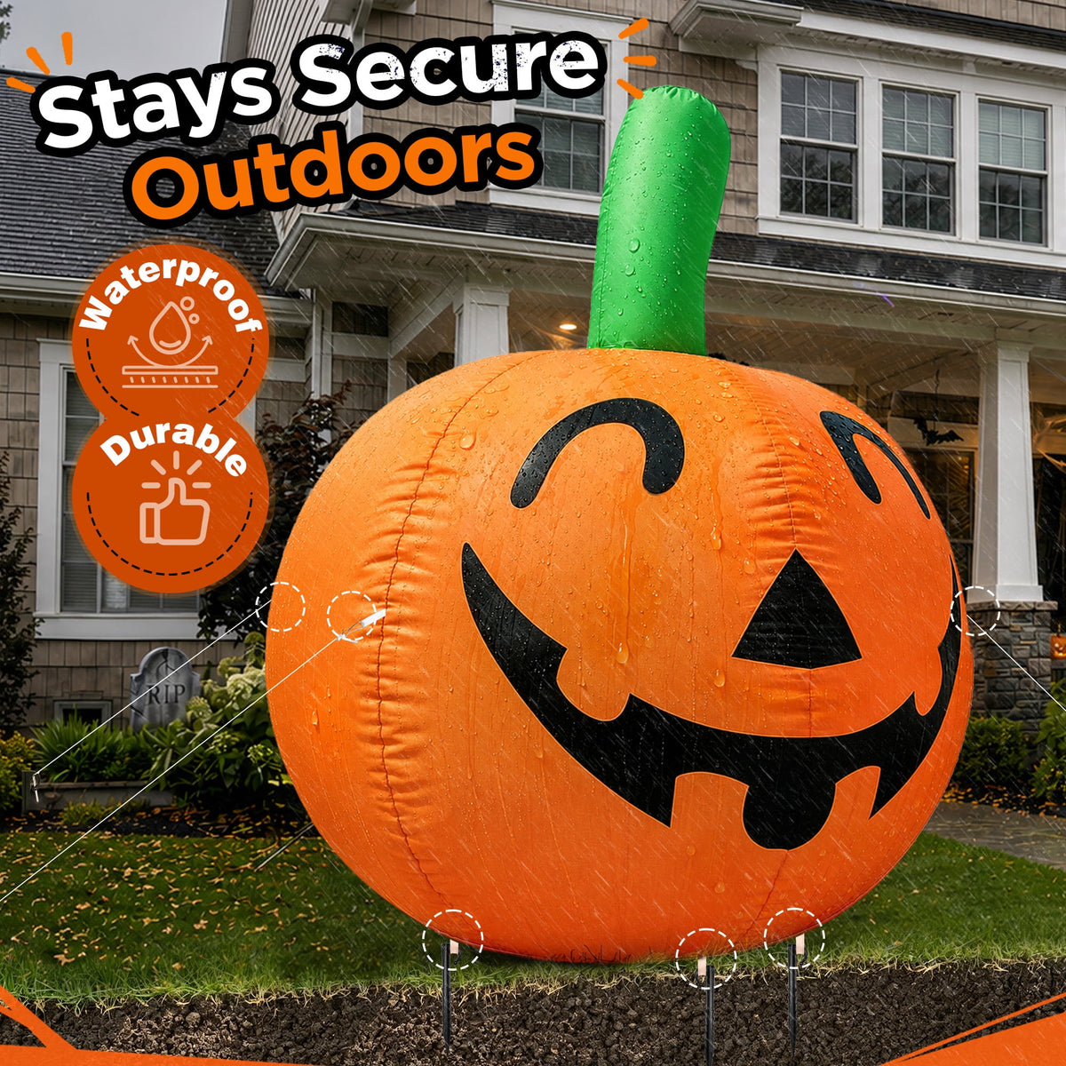 Witchwood™ 10ft Halloween Inflatable Pumpkin Decoration with Built-in LED Lights, Outdoor Yard Blow up for Halloween Party, Yard, Garden, Lawn
