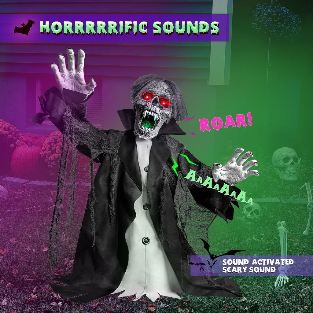 Witchwood™ Halloween Zombie Groundbreaker Decorations Outdoor with Light and Sound, 2.3FT Motion and Sound Scary Deco Props for Outdoor,Yard,Lawn,Patio,Haunted House